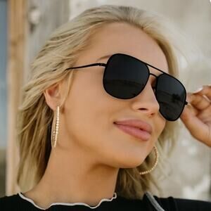 Diff Black Aviator Sunglasses Brooklyn Oversized Lens New